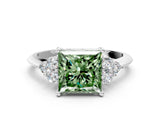 White gold Fancy Green Princess Cut Cut Diamond Cluster Ring with Solitaire Band and Four-Prong Setting_24