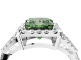 White gold Fancy Green Princess Cut Cut Diamond Halo Engagement Ring with Open Split Pavé Band_4