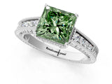 White gold Fancy Green Princess Cut Cut Diamond Milgrain Pave Band Four-Prong Setting Ring_4