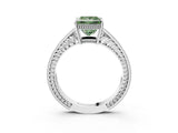 White gold Fancy Green Princess Cut Cut Diamond Milgrain Pave Band Four-Prong Setting Ring_6