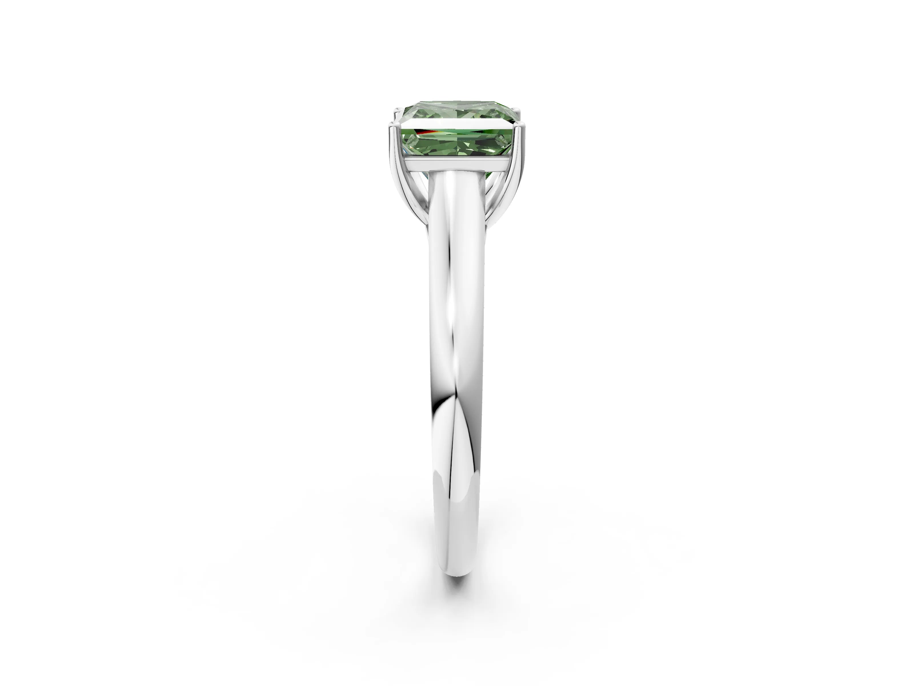 White gold Fancy Green Princess Cut Cut Diamond Solitaire Engagement Ring with Tapered Plain Band and Four-Prong Setting_14