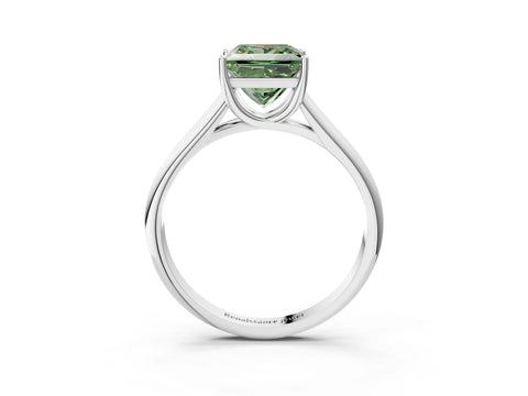 White gold Fancy Green Princess Cut Cut Diamond Solitaire Engagement Ring with Tapered Plain Band and Four-Prong Setting_15