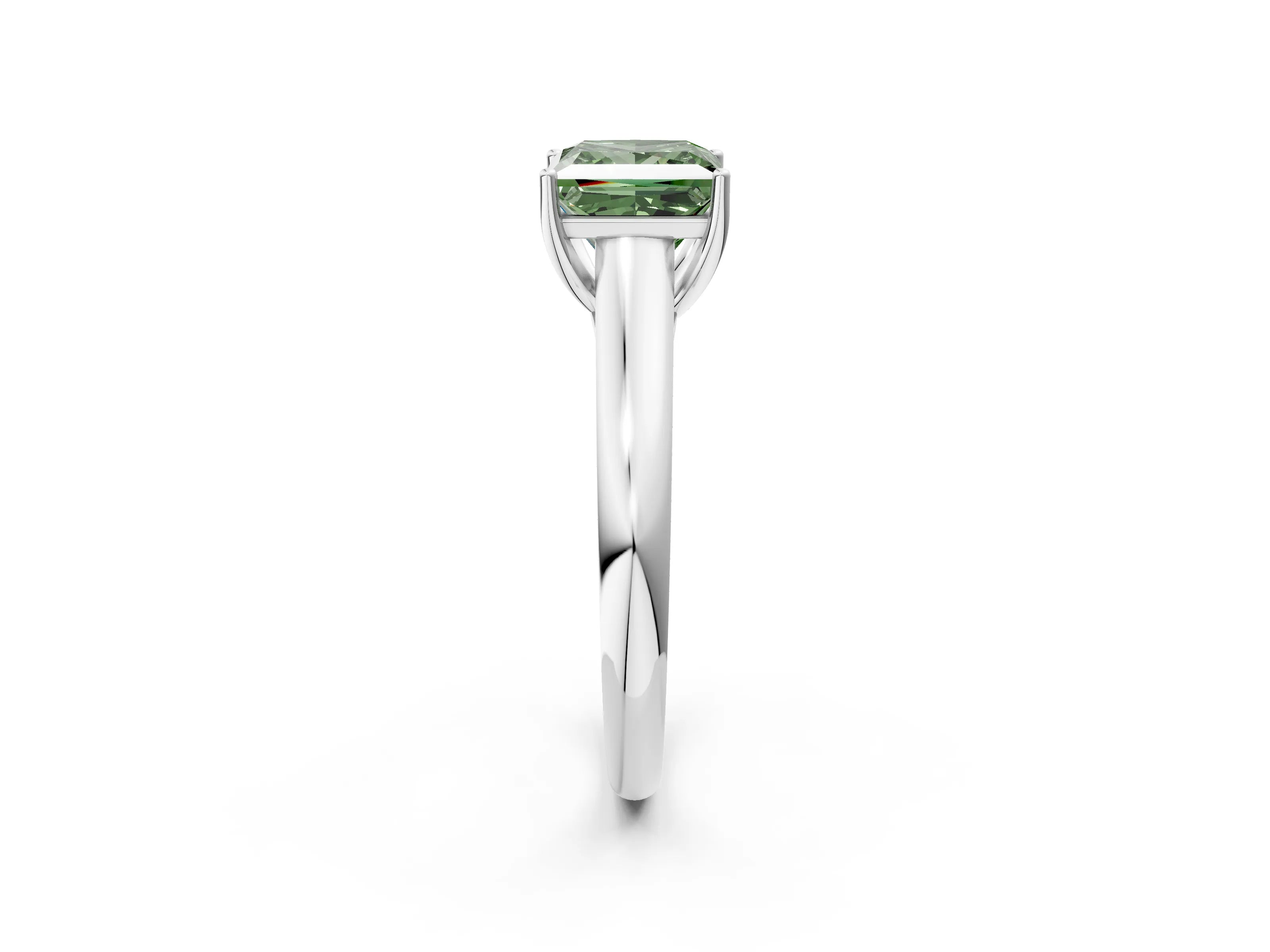 White gold Fancy Green Princess Cut Cut Diamond Solitaire Engagement Ring with Tapered Plain Band and Four-Prong Setting_2