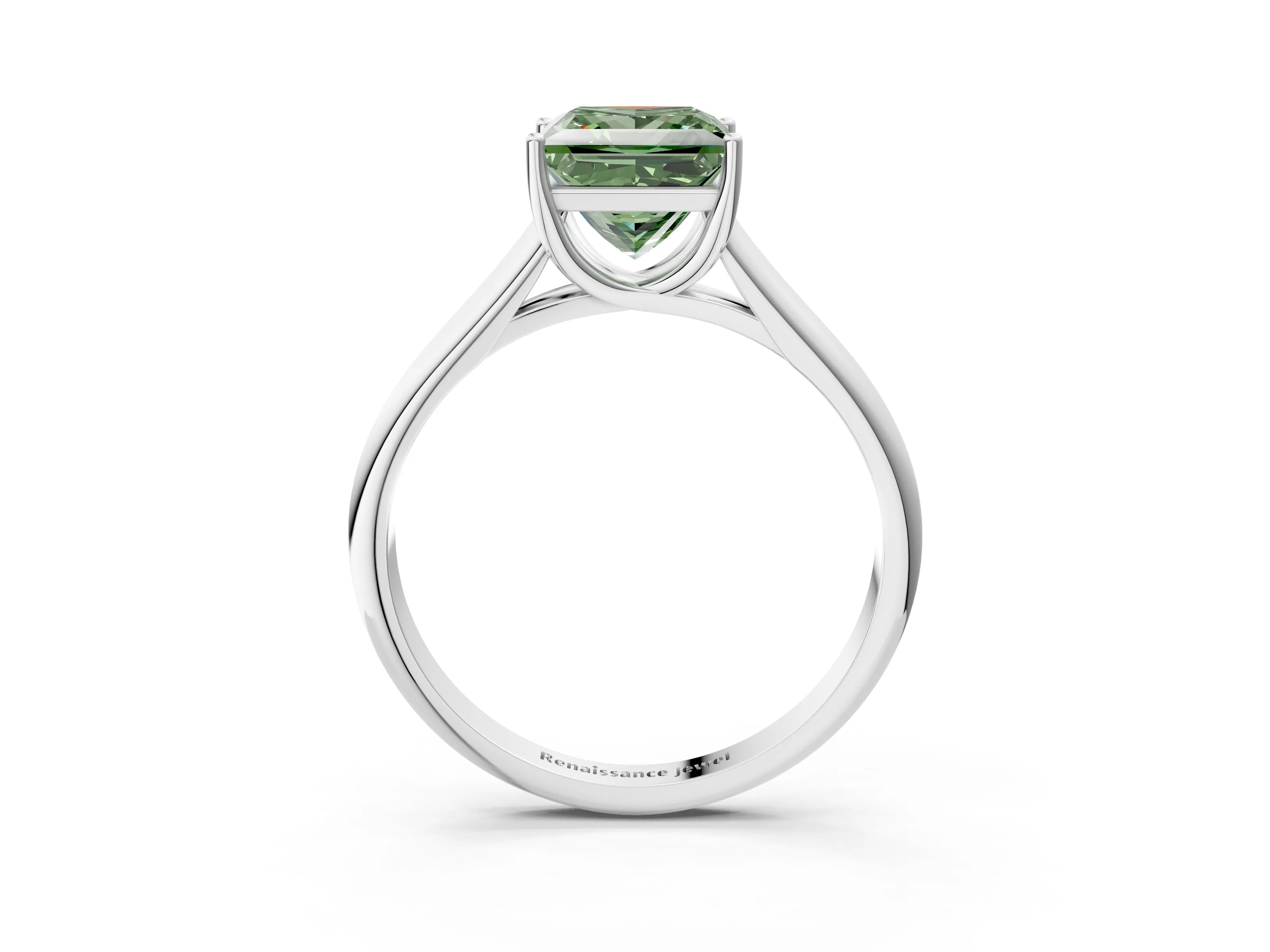White gold Fancy Green Princess Cut Cut Diamond Solitaire Engagement Ring with Tapered Plain Band and Four-Prong Setting_3