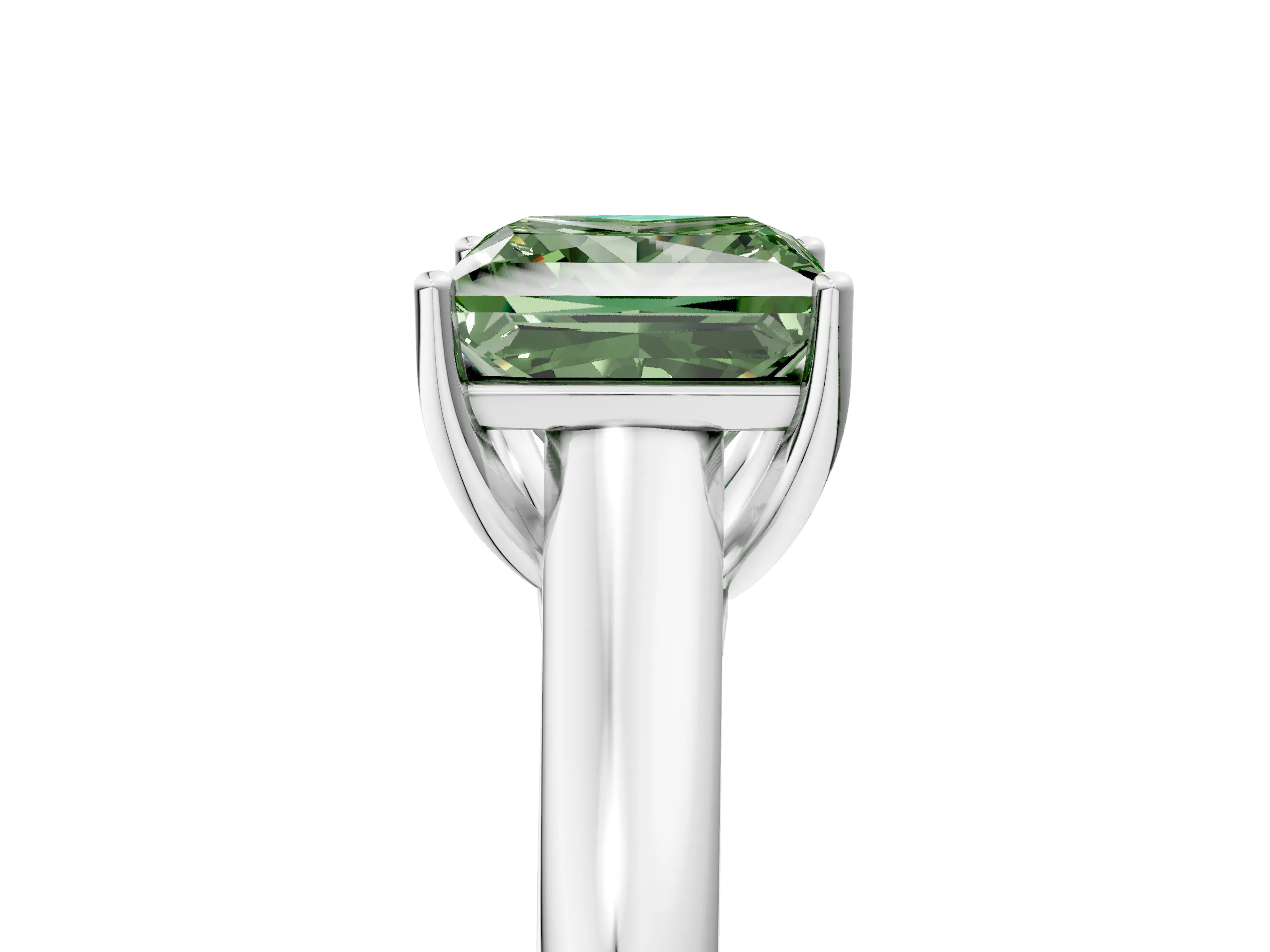 White gold Fancy Green Princess Cut Cut Diamond Solitaire Engagement Ring with Tapered Plain Band and Four-Prong Setting_5