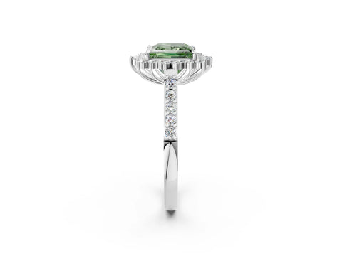 White gold Fancy Green Princess Cut Cut Diamond Sunburst Halo Engagement Ring with Pavé Band_14
