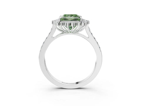 White gold Fancy Green Princess Cut Cut Diamond Sunburst Halo Engagement Ring with Pavé Band_15