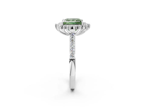White gold Fancy Green Princess Cut Cut Diamond Sunburst Halo Engagement Ring with Pavé Band_2