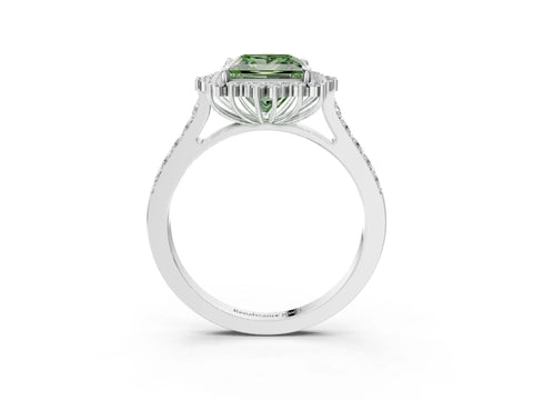 White gold Fancy Green Princess Cut Cut Diamond Sunburst Halo Engagement Ring with Pavé Band_3