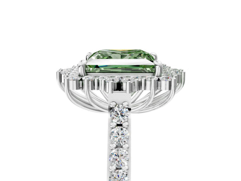 White gold Fancy Green Princess Cut Cut Diamond Sunburst Halo Engagement Ring with Pavé Band_5