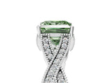 White gold Fancy Green Princess Cut Cut Diamond Twisted Band with Milgrain Pave Setting and Four-Prong Setting_17