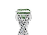 White gold Fancy Green Princess Cut Cut Diamond Twisted Band with Milgrain Pave Setting and Four-Prong Setting_5