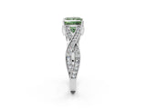 White gold Fancy Green Princess Cut Cut Diamond Twisted Band with Milgrain Pave Setting and Four-Prong Setting_8