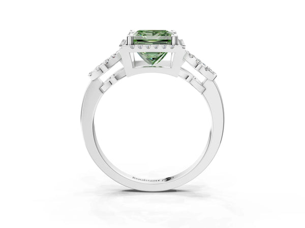 White Gold Princess Cut Pave Infinity Halo Engagement Ring Setting for Fancy Green Center