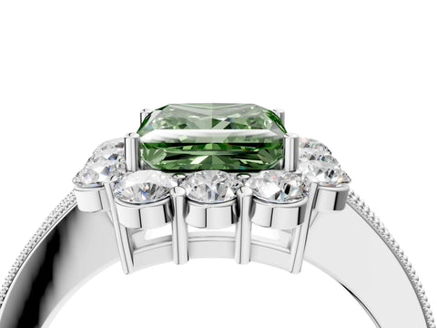 White gold Fancy Green Princess Cut Cut Halo Diamond Pavé Engagement Ring with Milgrain Detailing_16