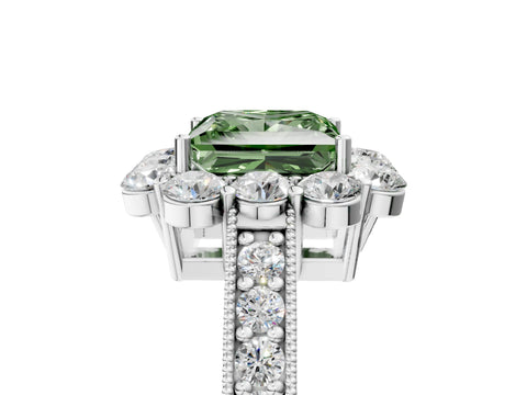 White gold Fancy Green Princess Cut Cut Halo Diamond Pavé Engagement Ring with Milgrain Detailing_17
