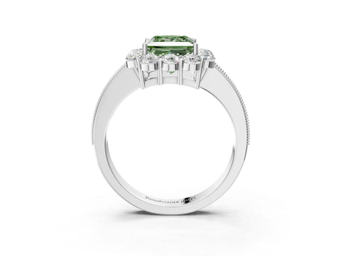 White gold Fancy Green Princess Cut Cut Halo Diamond Pavé Engagement Ring with Milgrain Detailing_3