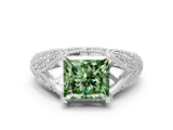 White gold Fancy Green Princess Cut Cut Milgrain Pave Diamond Engagement Ring with Four-Prong Setting_15