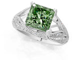 White gold Fancy Green Princess Cut Cut Milgrain Pave Diamond Engagement Ring with Four-Prong Setting_16