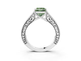 White gold Fancy Green Princess Cut Cut Pave Band Milgrain Solitaire Ring_3