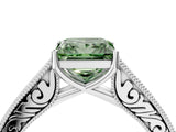 White gold Fancy Green Princess Cut Cut Pave Band Milgrain Solitaire Ring_4