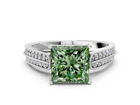 White gold Fancy Green Princess Cut Cut Pave Split Shank Engagement Ring with Four-Prong Setting_12