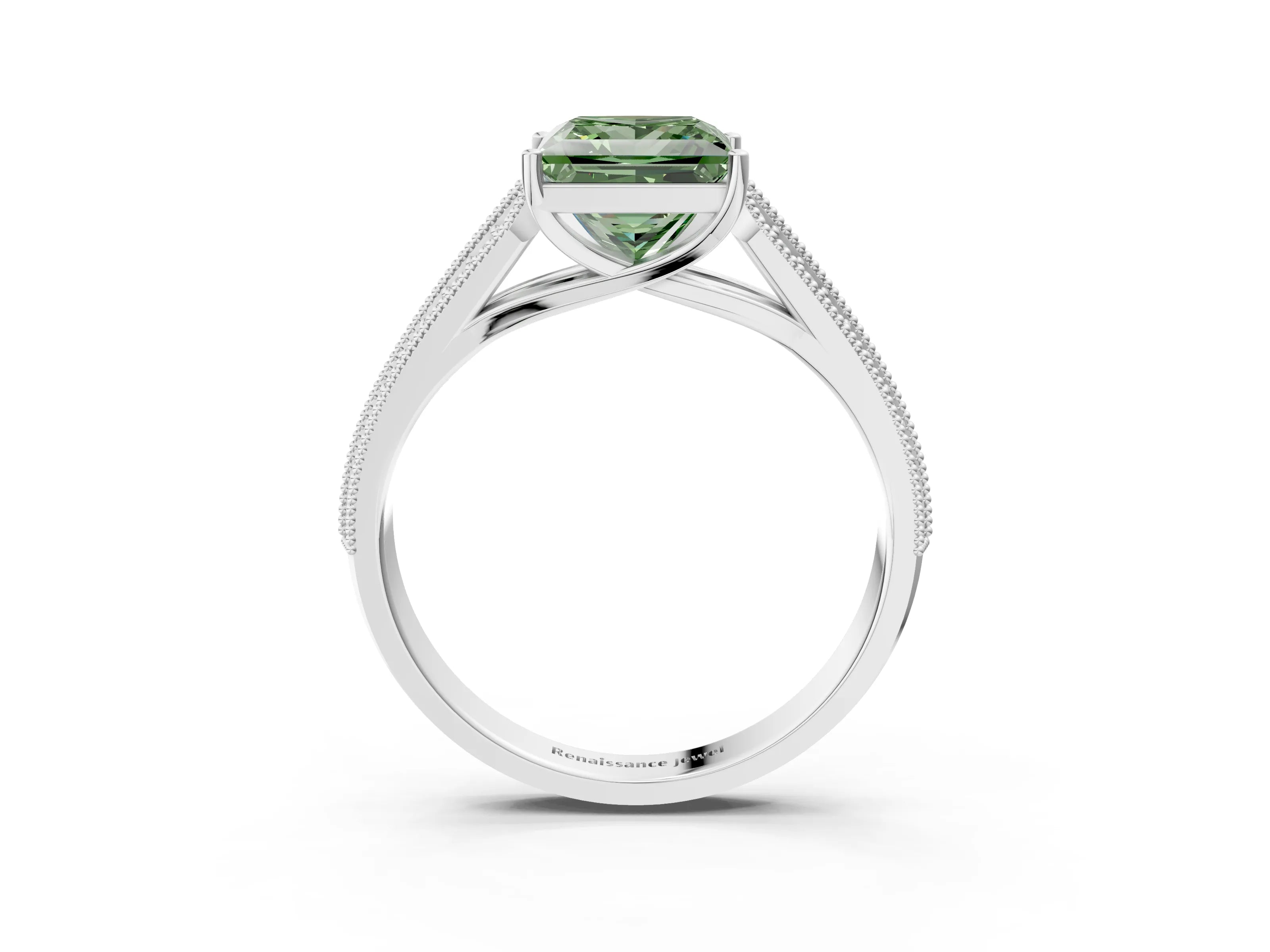 White gold Fancy Green Princess Cut Cut Pave Split Shank Engagement Ring with Four-Prong Setting_15