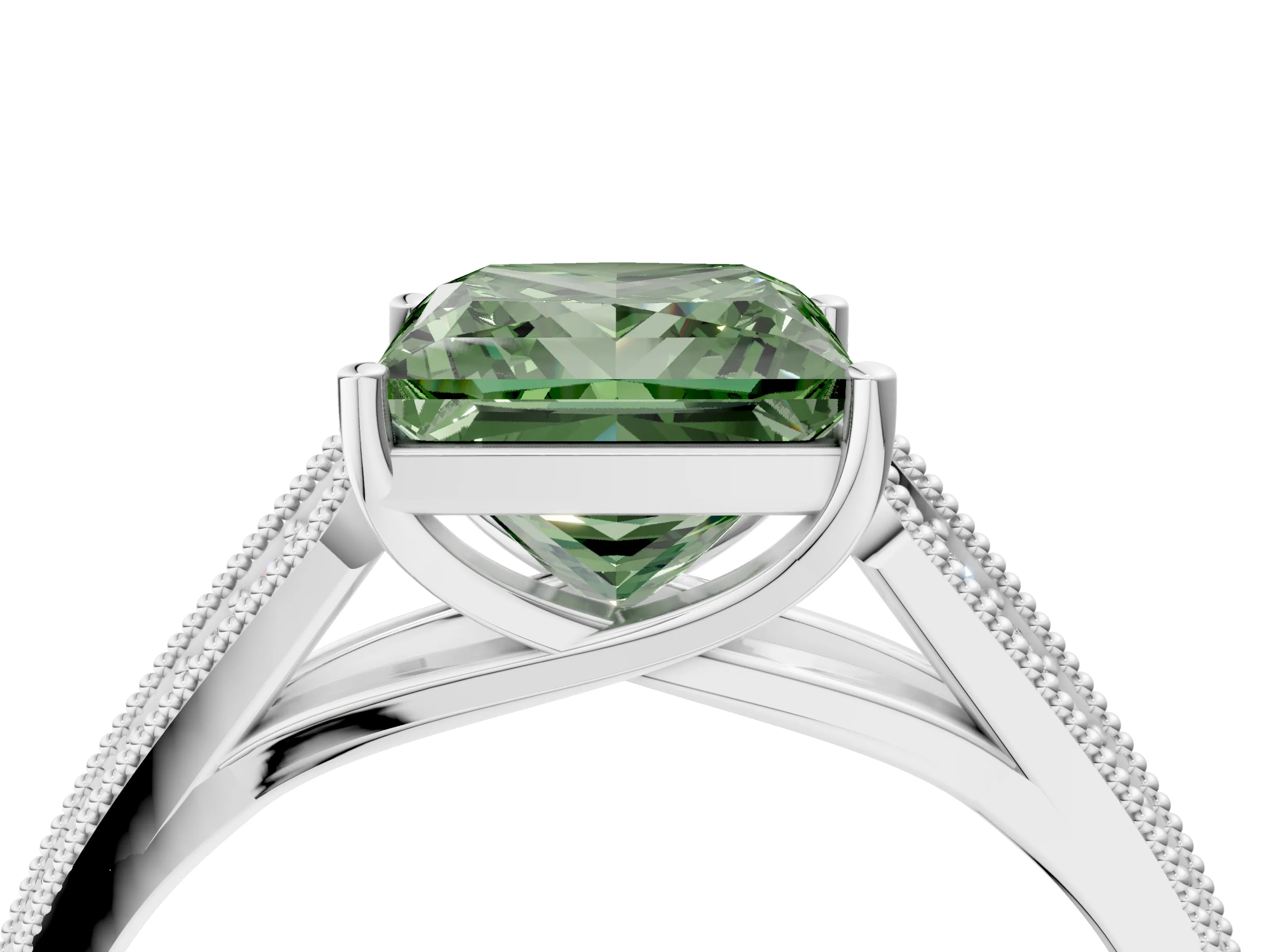 White gold Fancy Green Princess Cut Cut Pave Split Shank Engagement Ring with Four-Prong Setting_16
