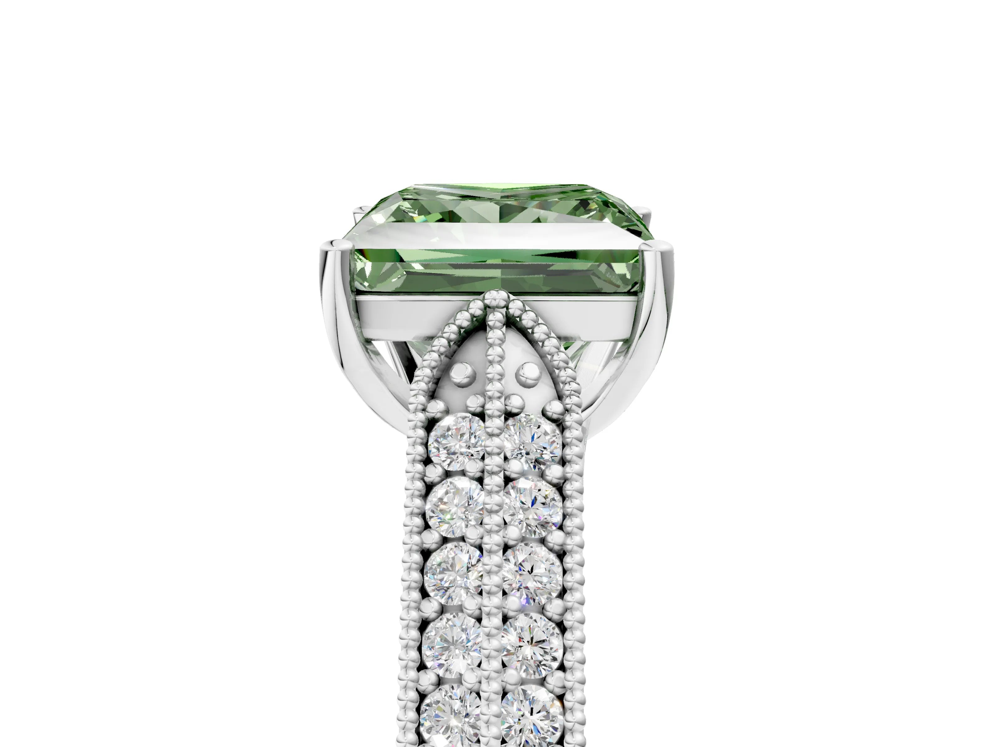 White gold Fancy Green Princess Cut Cut Pave Split Shank Engagement Ring with Four-Prong Setting_17