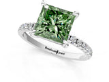 White gold Fancy Green Princess Cut Diamond Brilliant Solitaire Ring with Pavé Band and Four-Prong Setting_13