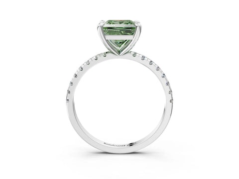 White gold Fancy Green Princess Cut Diamond Brilliant Solitaire Ring with Pavé Band and Four-Prong Setting_3