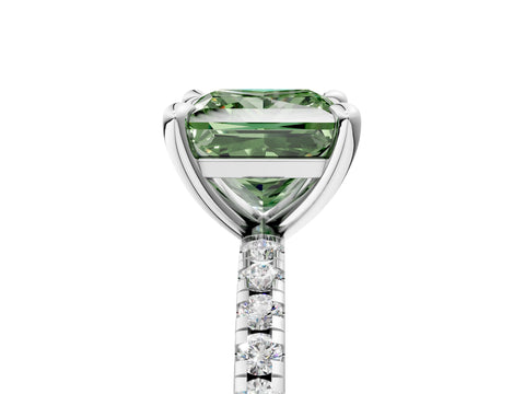 White gold Fancy Green Princess Cut Diamond Brilliant Solitaire Ring with Pavé Band and Four-Prong Setting_5