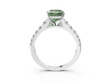 White gold Fancy Green Princess Cut Diamond Cathedral Solitaire Ring with Round  Pavé Band_68