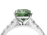 White gold Fancy Green Princess Cut Diamond Cathedral Solitaire Ring with Round  Pavé Band_69