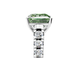 White gold Fancy Green Princess Cut Diamond Cathedral Solitaire Ring with Round  Pavé Band_70