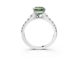 White gold Fancy Green Princess Cut Diamond Cathedral Solitaire Ring with Round  Pavé Band_80