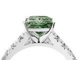 White gold Fancy Green Princess Cut Diamond Cathedral Solitaire Ring with Round  Pavé Band_81