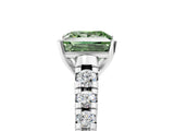 White gold Fancy Green Princess Cut Diamond Cathedral Solitaire Ring with Round  Pavé Band_82