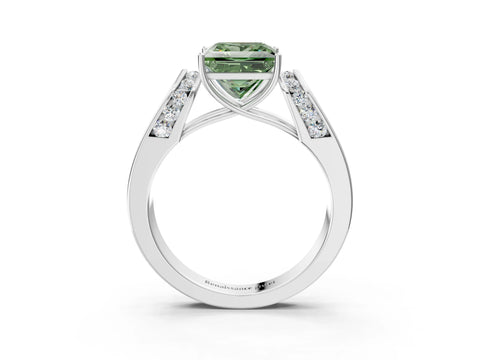 White gold Fancy Green Princess Cut Diamond Channel Set Solitaire Ring with Four-Prong Setting_16