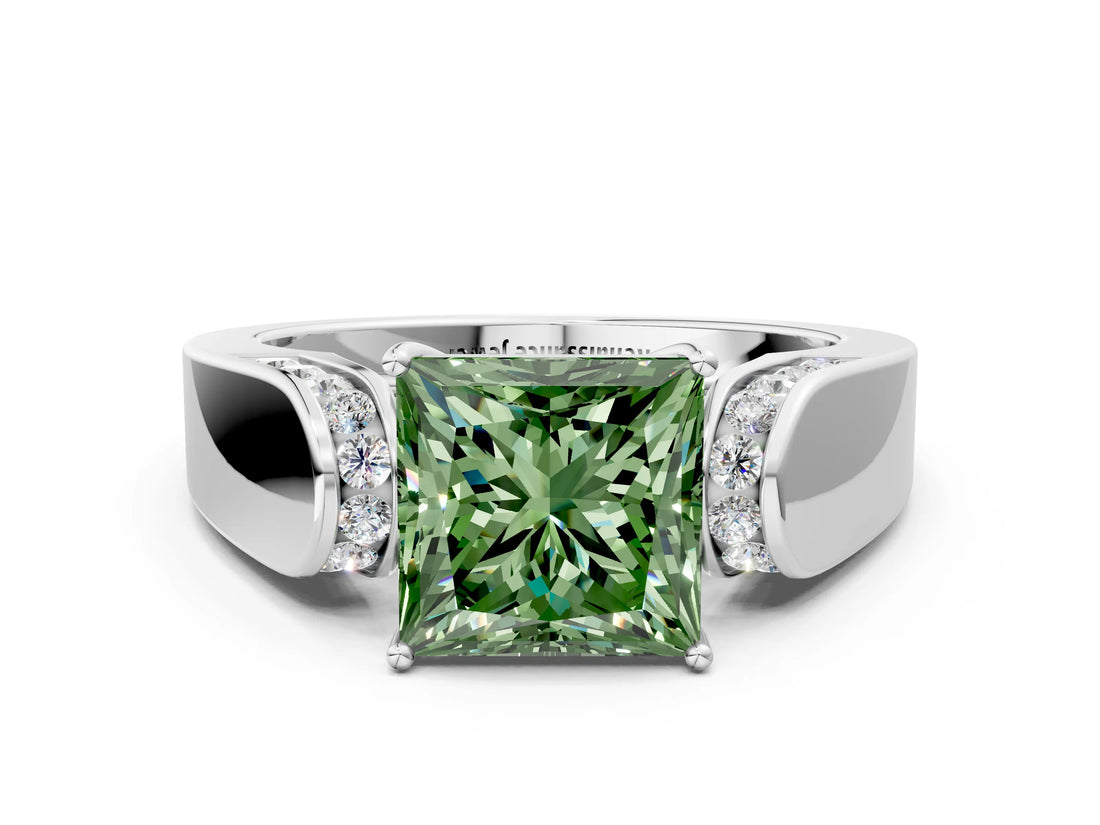 White gold Fancy Green Princess Cut Diamond Channel Set Solitaire Ring with Four-Prong Setting_43