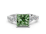 White gold Fancy Green Princess Cut Diamond Cluster Pavé Band with Four-Prong Setting_12