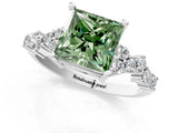 White gold Fancy Green Princess Cut Diamond Cluster Pavé Band with Four-Prong Setting_13