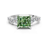White gold Fancy Green Princess Cut Diamond Cluster Pavé Band with Four-Prong Setting_3