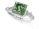 White gold Fancy Green Princess Cut Diamond Cluster Pavé Band with Four-Prong Setting_4