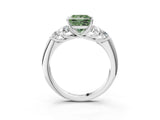 White gold Fancy Green Princess  Cut Diamond Cluster Ring with Round Accent Stones and Prong Setting on a Classic Band_32