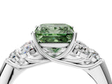 White gold Fancy Green Princess  Cut Diamond Cluster Ring with Round Accent Stones and Prong Setting on a Classic Band_33