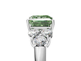 White gold Fancy Green Princess  Cut Diamond Cluster Ring with Round Accent Stones and Prong Setting on a Classic Band_34