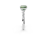 White gold Fancy Green Princess Cut Diamond Cluster Side Stone Solitaire Ring with Prong Setting_55