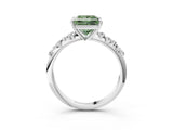 White gold Fancy Green Princess Cut Diamond Cluster Side Stone Solitaire Ring with Prong Setting_56