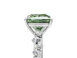 White gold Fancy Green Princess Cut Diamond Cluster Side Stone Solitaire Ring with Prong Setting_58